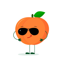 Kawaii cute peach fruit character in the style of a cartoon in sunglasses. Logo, template, design. Vector illustration, a flat style