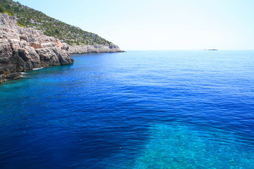 Blue sea and coast of Island Mljet in Croatia