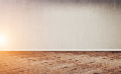 3D rendering, Concrete, Empty, Floor, Old, White, armchair, bulbs, large, light, modern, parquet, room, shabby, wall, window