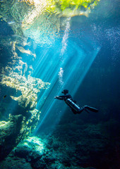 Underwater Cenote el Pit Yucatan Mexico - obrazy, fototapety, plakaty