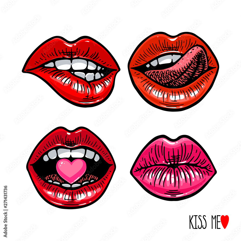 Wall mural female lips set