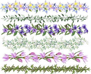 A set of flowering vector brushes. A collection of floral patterns for design, knitwear, textiles. Handmade patterns.