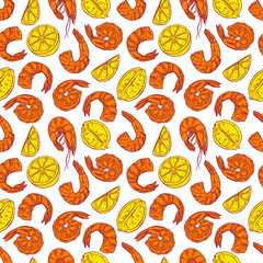 seamless pattern with shrimp and lemon slices