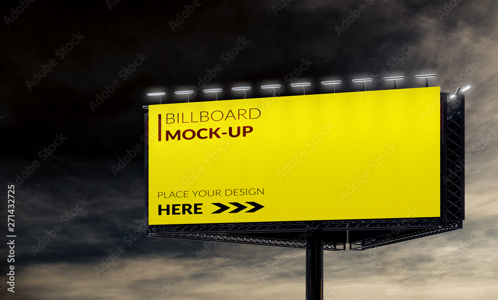 Wall mural 3d rendering of blank billboard (empty advertisement) with clouds. empty mockup template