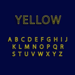 Yellow neon alphabet fonts. neon vector illustration. Yellow neon lighting. Yellow candy color neon alphabet.