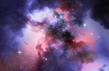 Zelfklevend Fotobehang Deep space nebula and galaxy background 3d illustration. © monsitj