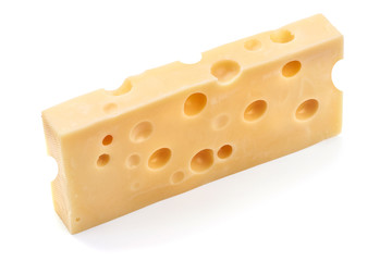 Maasdam cheese, close-up, isolated on white background