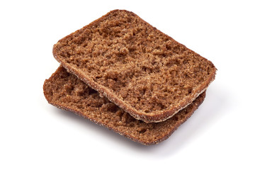 Slices of rye bread, crust, close-up, isolated on white background
