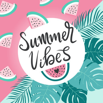 Abstract summer design card good for prints,flyers,banners,invitations,special offer and more. Hand drawn modern lettering Summer vibes and clipart about summer