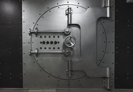 Closed Steel Bank Vault Door, Close-up. Bank Vault.