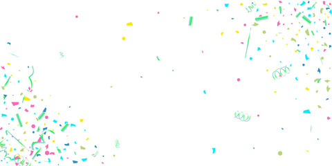 Colorful confetti on white background.
