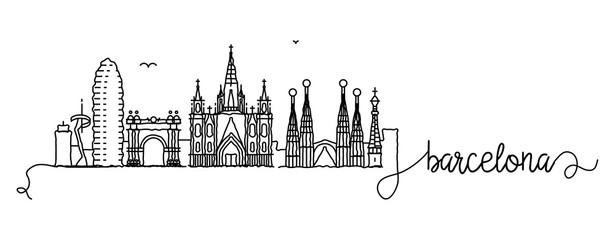 Naklejka premium Barcelona City Skyline Doodle Sign