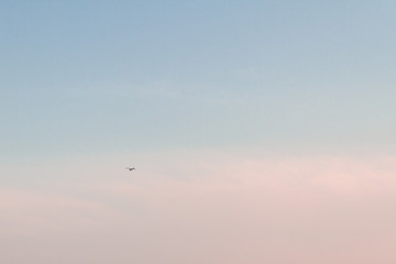 Beautiful sunset sky with feathery pink clouds in spring