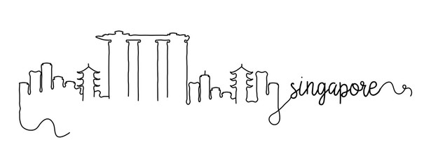 Singapore City Skyline Doodle Sign - obrazy, fototapety, plakaty