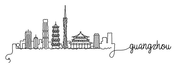 Guangzhou City Skyline Doodle Sign