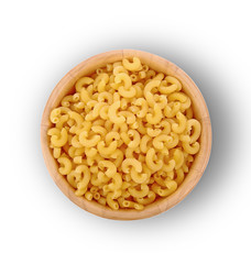 Raw Italian Macaroni Pasta on wooden bolw.