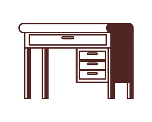 silhouette of office desk in wooden with white background