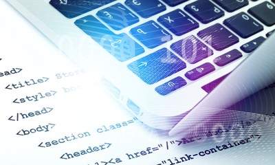 Web development,  code and laptop computer