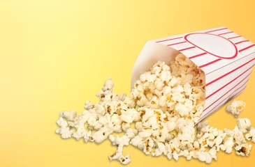 Popcorn food in box  on background