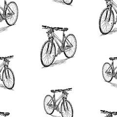 Seamless background of sketches of bicycles