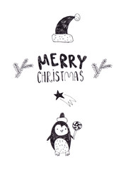 Christmas characters and characters doodles drawn in ink