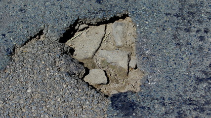Hole in the asphalt road