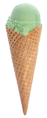 kiwi ice cream in cone isolated on white background