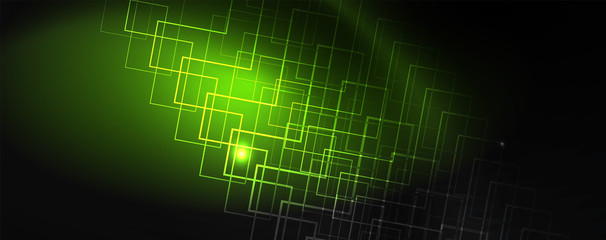 Shiny neon techno template. Neon lines background, 80s style laser rays