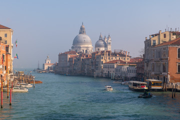 View of Grand Canal in winter with Basilica di Santa Maria della Salute