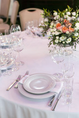 Table setting in the restaurant. Preparing for the Banquet Selective focus.
