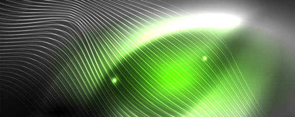 Fototapeta premium Neon vector wave lines abstract background, magic futuristic techno design