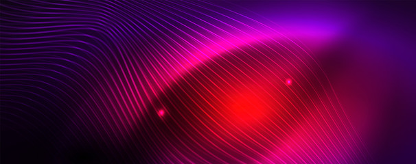 Neon vector wave lines abstract background, magic futuristic techno design