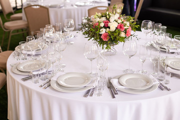 Table setting in the restaurant. Preparing for the Banquet Selective focus.