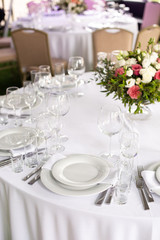 Table setting in the restaurant. Preparing for the Banquet Selective focus.