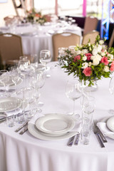 Table setting in the restaurant. Preparing for the Banquet Selective focus.