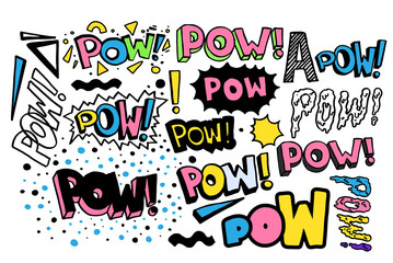 Naklejka premium Pow retro collection. Vector hand drawn lettering quote