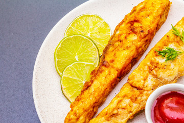 Grilled (fried) pollock in batter