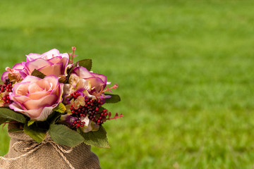 Fabric Roses Bouquet on Grass