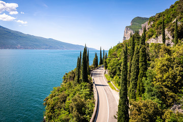 Gardesana Road near Limone sul Garda. Garda Lake, Lombardy, Italy - obrazy, fototapety, plakaty