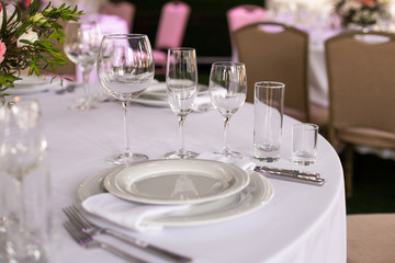 Table setting in the restaurant. Preparing for the Banquet Selective focus.