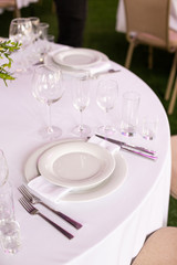 Table setting in the restaurant. Preparing for the Banquet Selective focus.