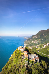 "Eremo di Montecastello", a small church at the top of the mountain near Tignale, on Garda Lake.  Lombardy, Italy.