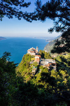 "Eremo di Montecastello", a small church at the top of the mountain near Tignale, on Garda Lake.  Lombardy, Italy.