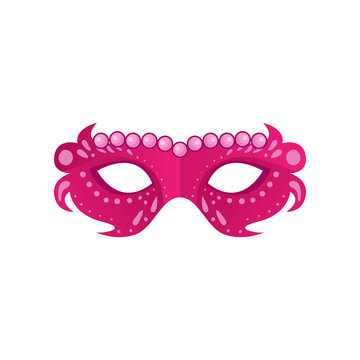 Pink colorful carnival mask with jewelry pearls and ornament