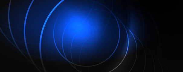 Dark abstract background with bright color neon lights and lines. Glowing background