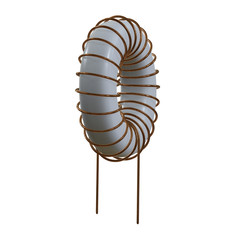 Toroidal Coil Inductor 3d render illustration. Copper wire winding. Magnetic ferrite core.