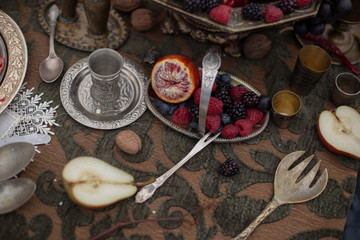 Still life with vintage dishes