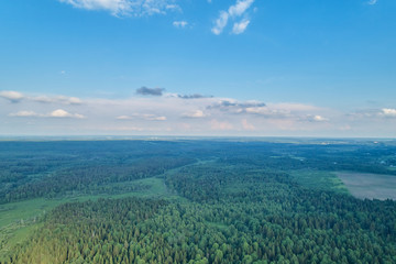 Aerial photography from the drone. Landscape with green forest