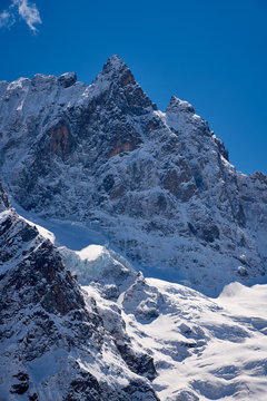 France, Hautes-Alpes (05), Ecrins National Park - La Meije peak and glacier in winter. European Alps