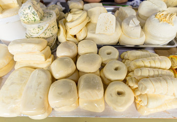 Fototapeta na wymiar Traditional cheese and milk market.